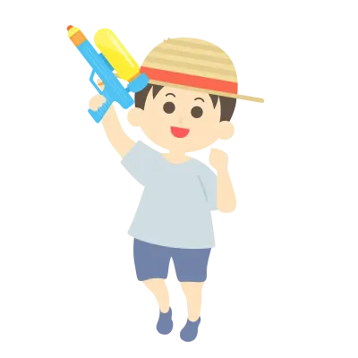 水鉄砲で遊ぶ少年のイラスト