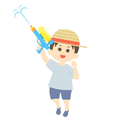 水鉄砲で遊ぶ少年のイラスト