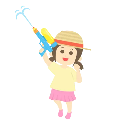 水鉄砲で遊ぶ少女のイラスト