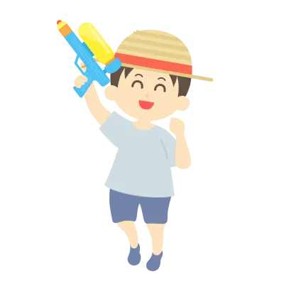 水鉄砲で遊ぶ少年のイラスト