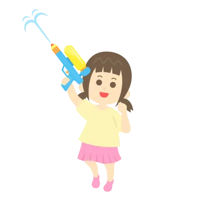 水鉄砲で遊ぶ少女のイラスト