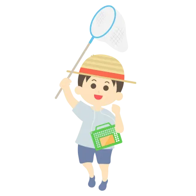 虫取りをする少年のイラスト