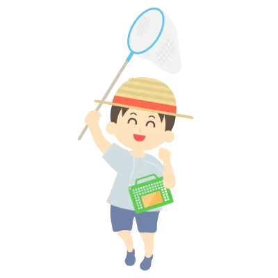 虫取りをする少年のイラスト