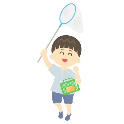 虫取りをする少年のイラスト