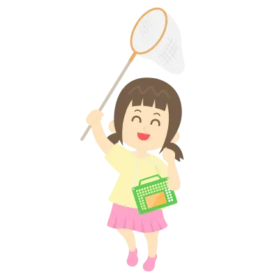 虫取りをする少女のイラスト