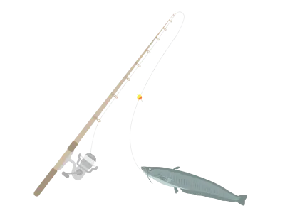 釣り竿とナマズのイラスト