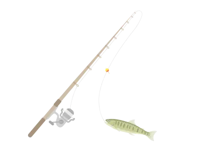 釣り竿とヤマメのイラスト