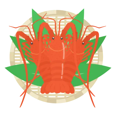 ザルにのせた伊勢海老のイラスト