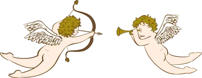 Cupid with bow and arrow of love and cupid blowing trumpet