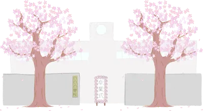 Sakura tree and the main gate of the school