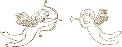 Cupid with bow and arrow of love and cupid blowing trumpet