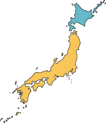 일본의 지역별 구분이 색으로 나뉘어 있는 지도