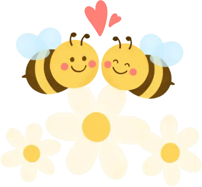 노란 줄무늬 귀여운 꿀벌커플