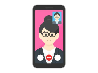 テレビ電話をするビジネスウーマンのイラスト