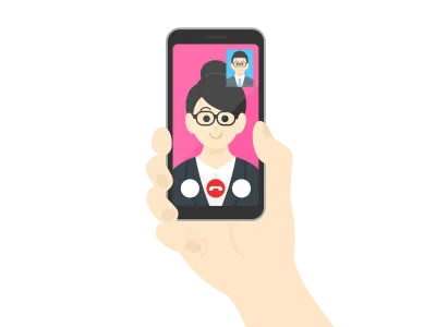 テレビ電話をするビジネスウーマンのイラスト