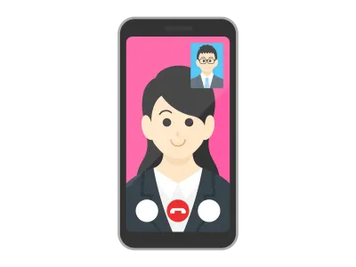 テレビ電話をするビジネスウーマンのイラスト