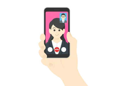 テレビ電話をするビジネスウーマンのイラスト