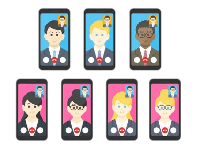 テレビ電話をするビジネスマンのイラストセット