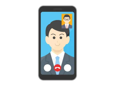 テレビ電話をするビジネスマンのイラスト