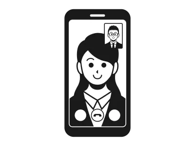 テレビ電話をするビジネスウーマンのイラスト