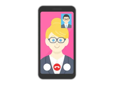 テレビ電話をするビジネスウーマンのイラスト