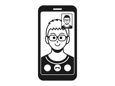 テレビ電話をする白人男性のイラスト