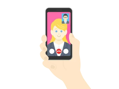 テレビ電話をするビジネスウーマンのイラスト