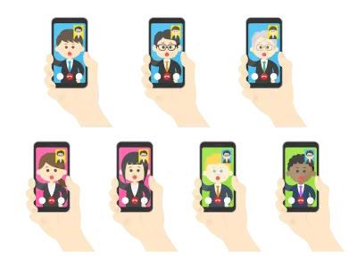 テレビ電話をする人のイラストセット