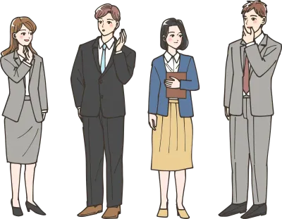 横一列に並んでいる若いビジネスマンたち