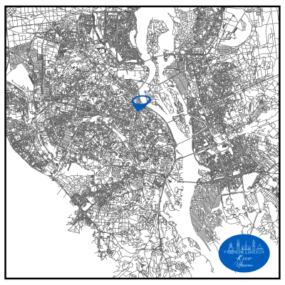 Kiev Ukraine Urban Streets Roads Map with location pin