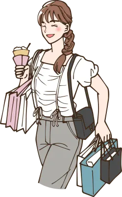 アニメ風の買い物を楽しんでいる女性のイラスト