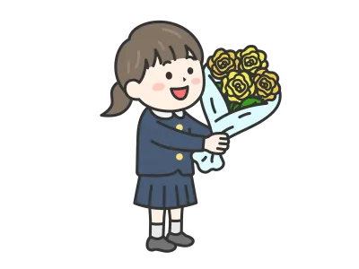 父の日に黄色の薔薇の花束を渡す女の子のイラスト
