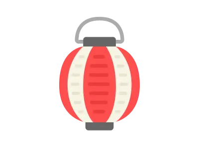 お祭りの紅白提灯のアイコンのイラスト