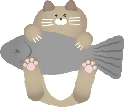 생선을 들고있는 갈색 고양이