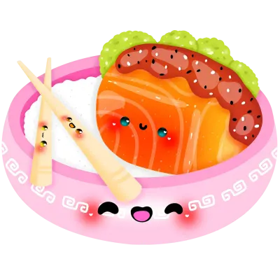 Kawaii salmon donburi PNG