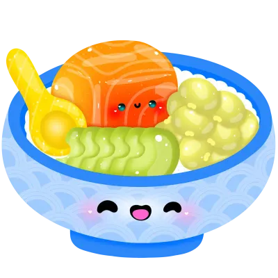 Kawaii salmon donburi PNG
