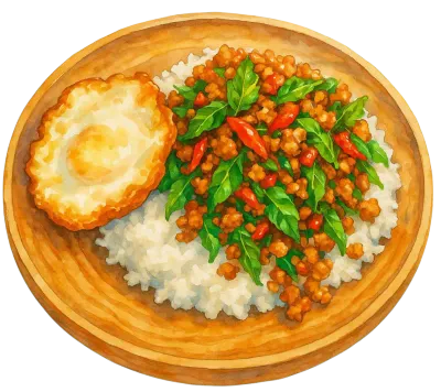 Stir-fried basil with fried egg