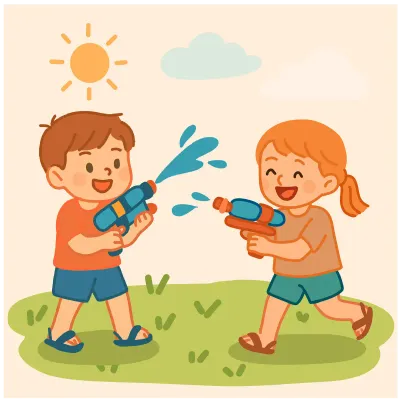 여름철 물놀이를 하는 아이들