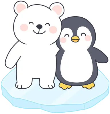 빙하 위 북극곰과 펭귄