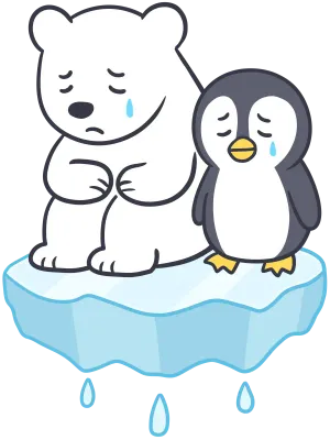 빙하 위 북극곰과 펭귄