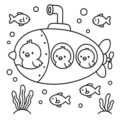 잠수함 타는 병아리들 색칠공부 도안
