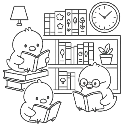 책 읽는 병아리들 색칠공부 도안