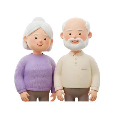 할머니와 할아버지를 묘사한 3D 스타일의 일러스트