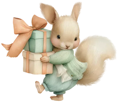 Pencil Watercolor Illustration A Squirrel with Gifts, A cute squirrel holding two gifts decorated