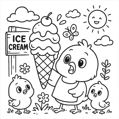 대왕 아이스크림 병아리 색칠공부 도안