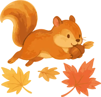 가을 단풍 도토리 귀여운 다람쥐 일러스트