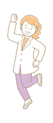 ジャンプしてガッツポーズする白衣の女性のイラスト