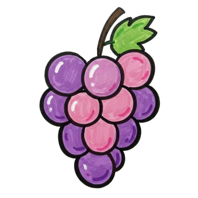 ぶどうのかわいい手描き水彩マジックイラスト