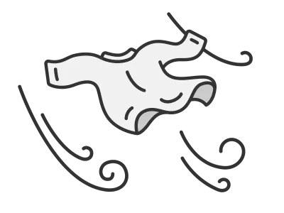 風で飛ばされてしまった洗濯物のイラスト