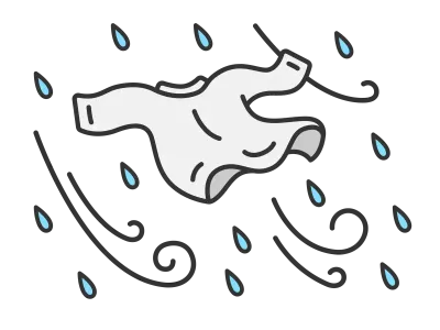 強風で飛ばされてしまった洗濯物のイラスト